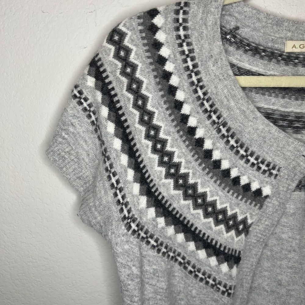 A Giannetti Grey Fair Isle Shoulder One Button Short Sleeve Cardigan Shrug - Picture 3 of 7